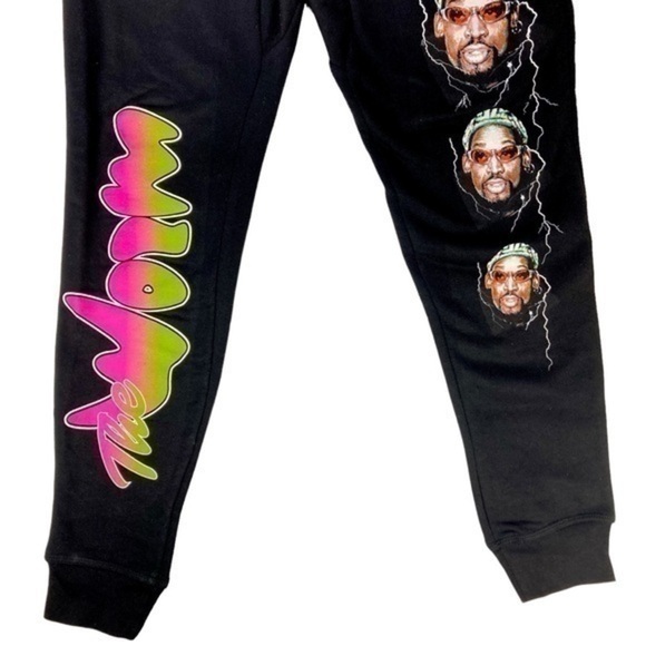 Pacsun Dennis Rodman Sweatpants Mens M Black Drawstring The Worm Track Pants New - Picture 5 of 14